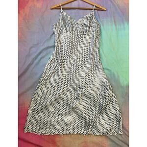 Banana Republic 100% Silk Slip Dress Op Art Deco Wave Print Bias Cut Y2K Sz L